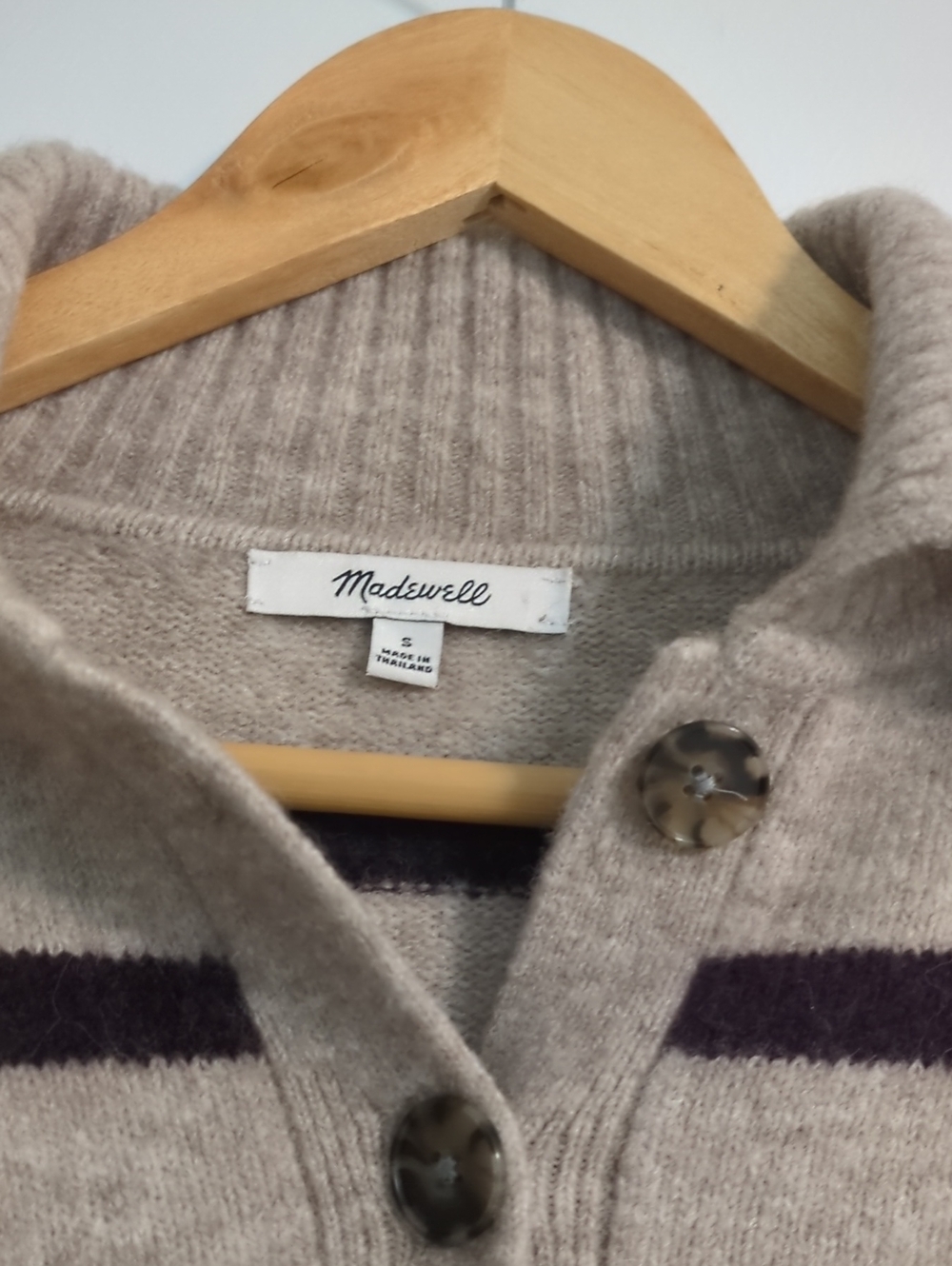 Madewell Cloudsoft Striped Knit Pullover Sweater Wool Mix Beige Dark Brown Sz S - Picture 7 of 8